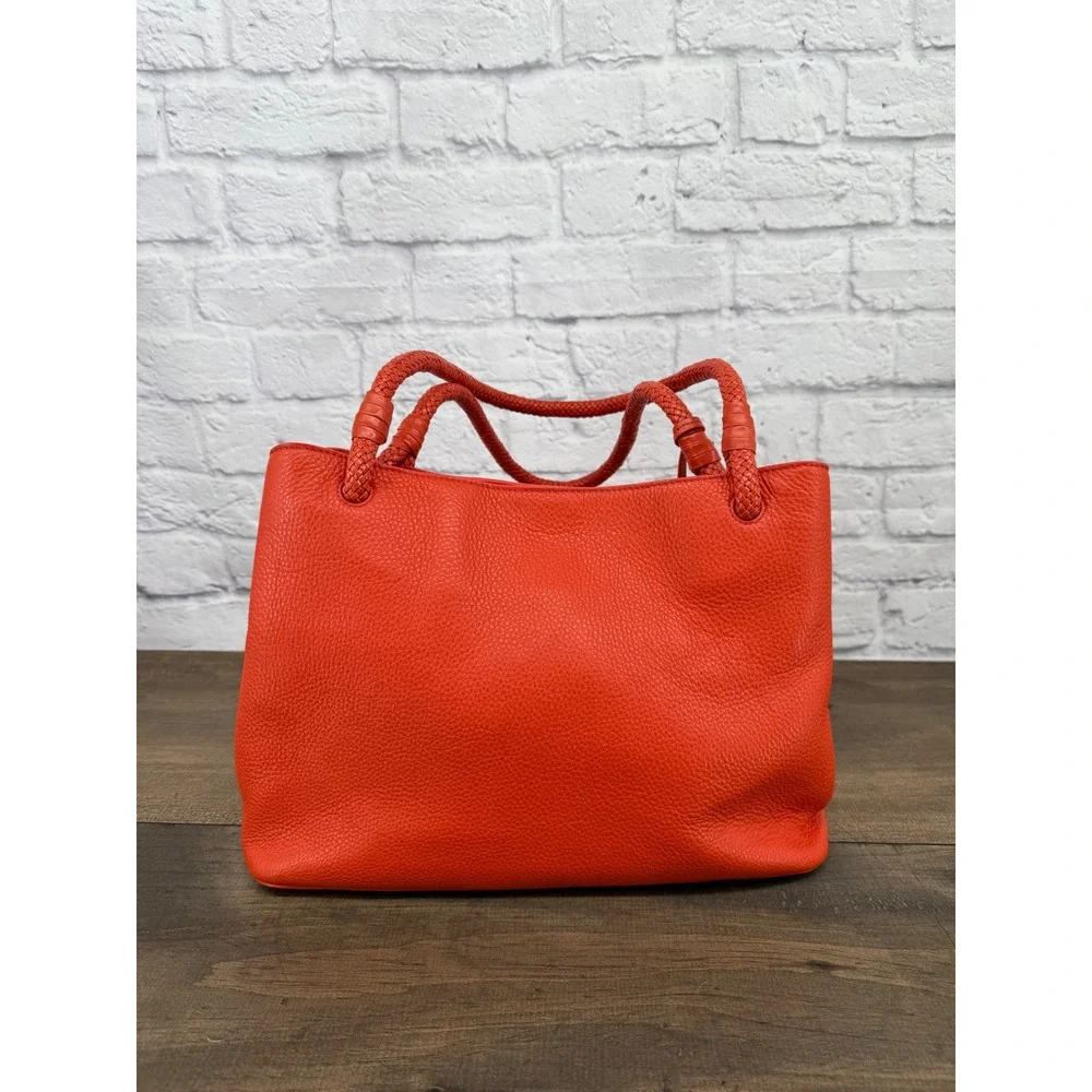 Tory Burch Taylor Tote Bag Coral Red Pebbled Leather Purse Tassel Dust Bag